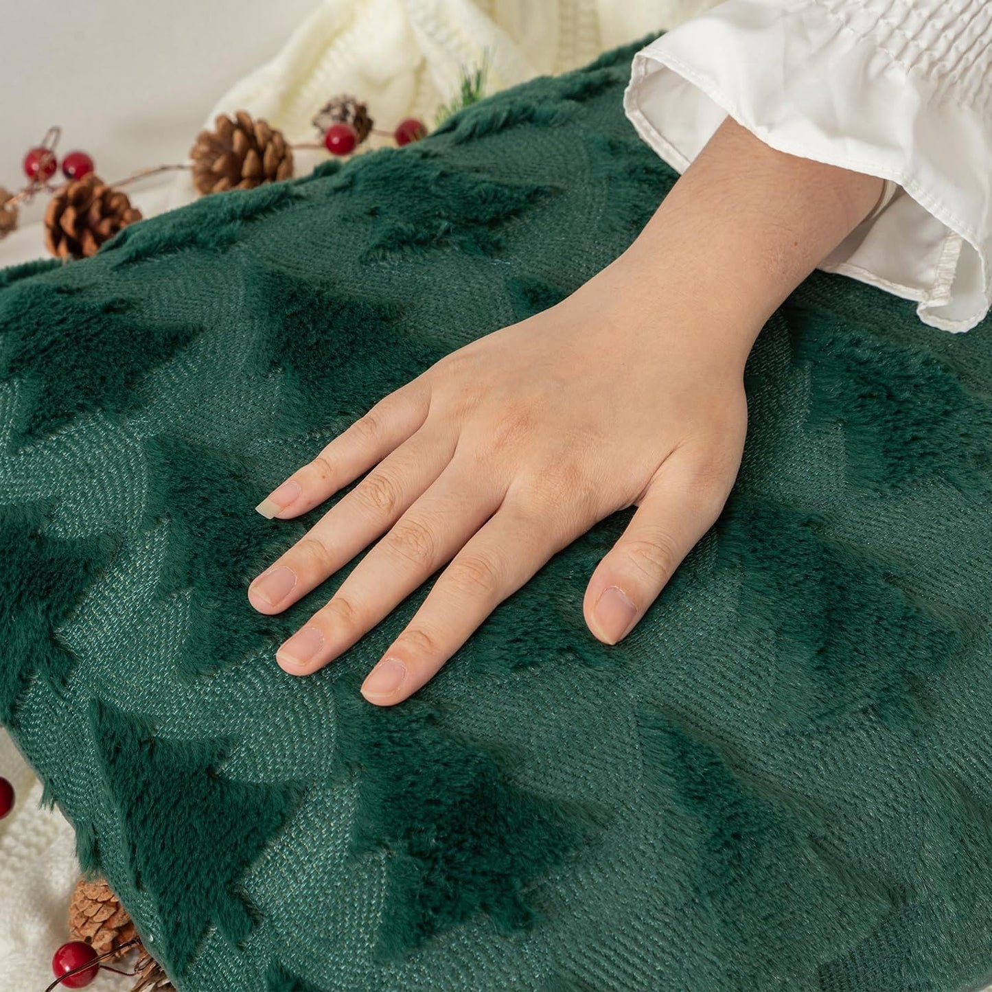TBAVNOSY Christmas Tree Pillow Covers Set of 2 18x18 inches, 3D Xmas Tree Shaped Faux Fur Throw Pillow Covers for Couch, Sofa, Living Room Winter Holiday Decor, Farmhouse (Dark Green)