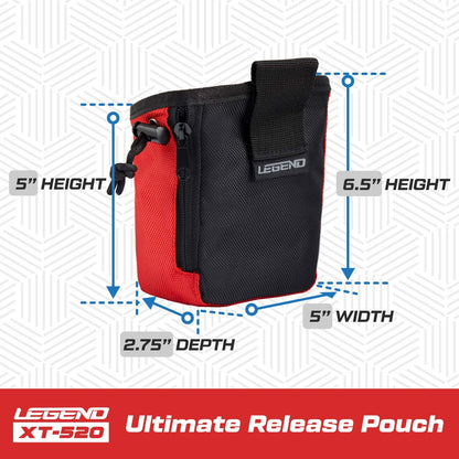 LEGEND XT520 Quick Release Pouch & Finger Tab Bag - Interior Divider for Better Organization & Storage of Release Aids - Attaches to Standard 2" Belt - Quick Drawstring Closure (Red)