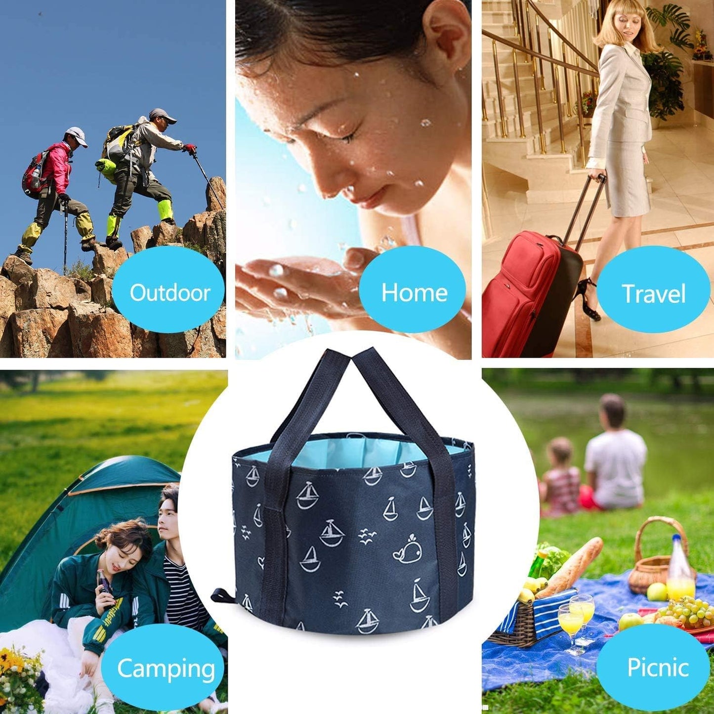 Collapsible Bucket for Soaking Feet, Portable Travel Foot Bath Tub, Foot Soaking Bath Basin Portable, Foot Spa Soaking Feet Home Pedicure Basin Outdoor Camping