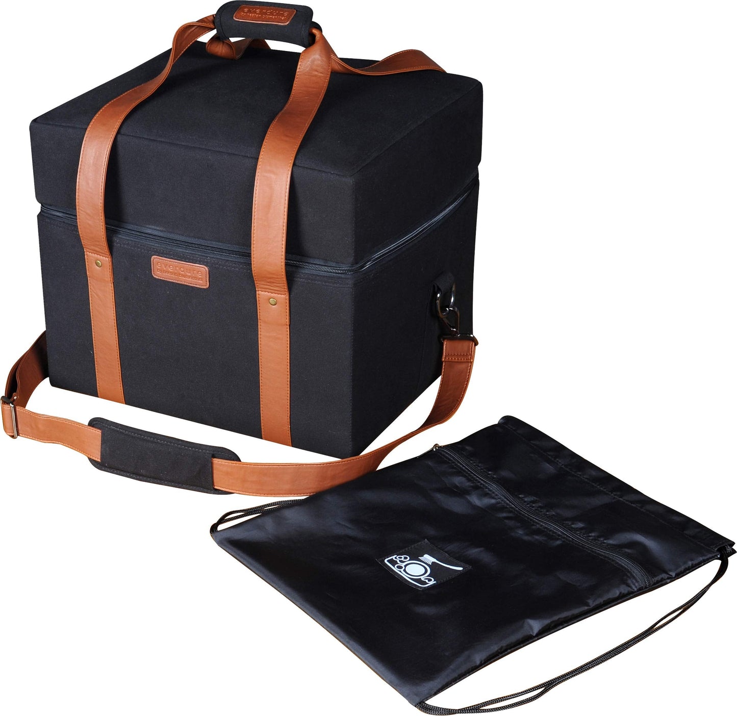 Everdure CUBE Portable Charcoal Grill Carrying Bag, Leather & Velcro Straps, Multiple Storage Compartments, Easy Portability for Camping, Tailgating, and More, Black, 16.3"L x 13.9"W x 13.7”H