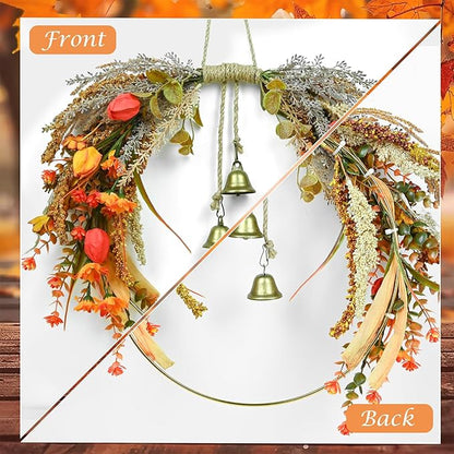 Fall Leaves Wreaths for Front Door Outside Fall Wreath with Colorful Mixed Leaves, Autumn Eucalyptus Artificial Wreath for Thanksgiving Front Door Window Home Wall Farmhouse Outdoor Indoor Décor