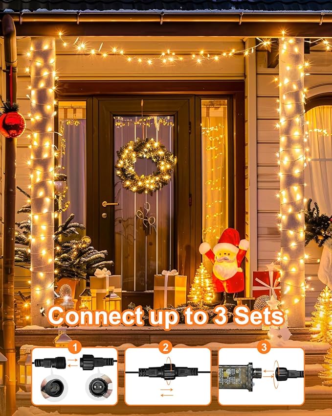 125FT 380 String Lights Indoor Outdoor Clear Wire, Plug in Christmas String Lights Connectable, Timer & Memory, Waterproof Twinkle Tree Light for Indoor Outdoor Classroom Patio Yard Holiday Decoration