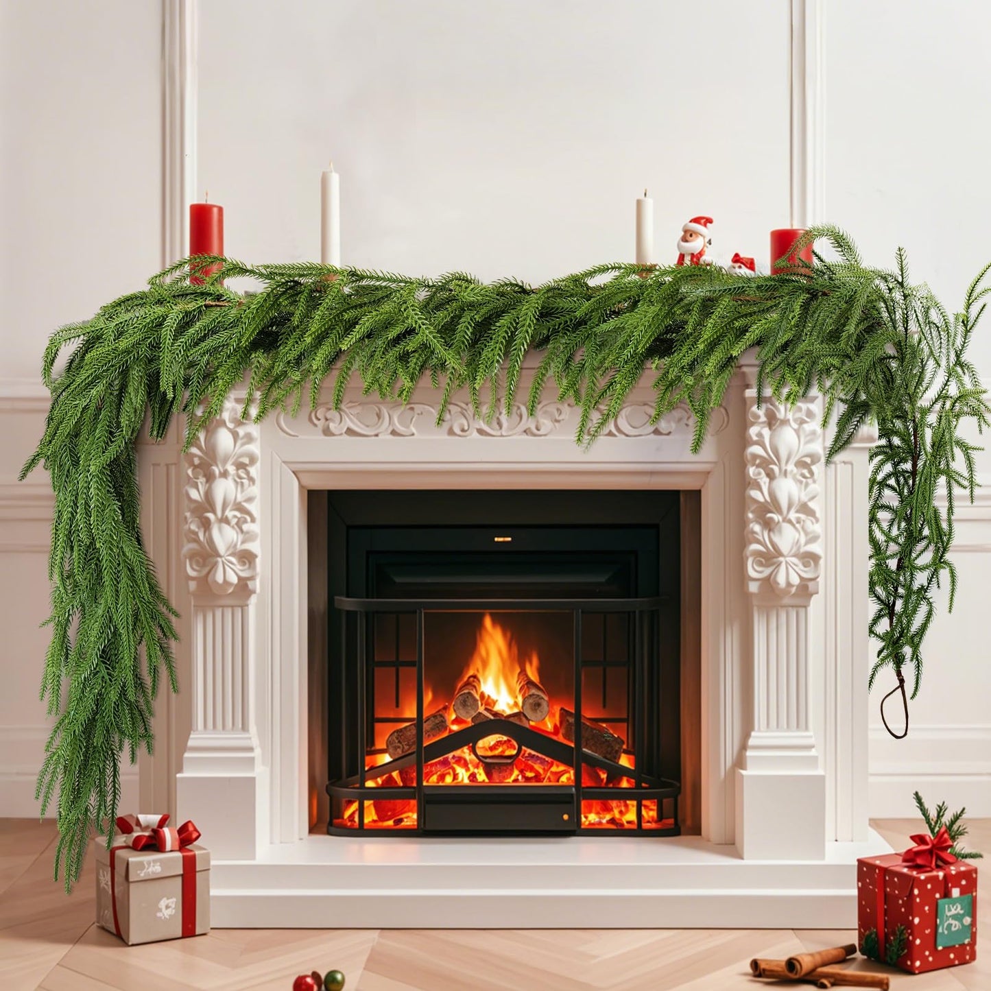 Calyxir 2 Pack 6 FT Norfolk Pine Garland, Real Touch Faux Greenery Garland, Bendable Artificial Pine Branches for Mantle, Staircase, Table, Indoor and Outdoor Christmas Decor