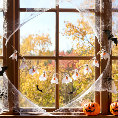Cute Halloween Ghost with Wooden Beads Garlands, Handmade Rustic Halloween Banner for Wall Home Indoor Outdoor Spring Decor Supplies (Pumpkin)