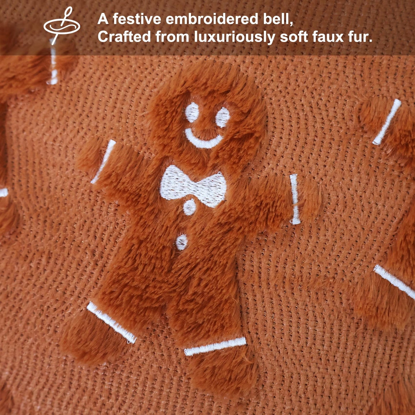 Deposhion 2-Pack Christmas Gingerbread Man Pillow Covers 18x18 Inch, Soft Plush Faux Fur Embroidered Throw Pillowcases for Sofa Couch, Holiday Home Decor