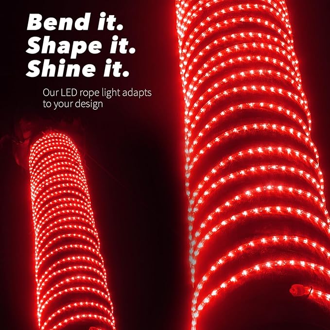 WYZworks 288LEDs 25ft LED Outside Rope Lights, Outdoor ETL Certified Waterproof Permanent 360 Degree Light Emitting, Flexible Tube, Connectable, Christmas Palm Tree Exterior Landscape, Red