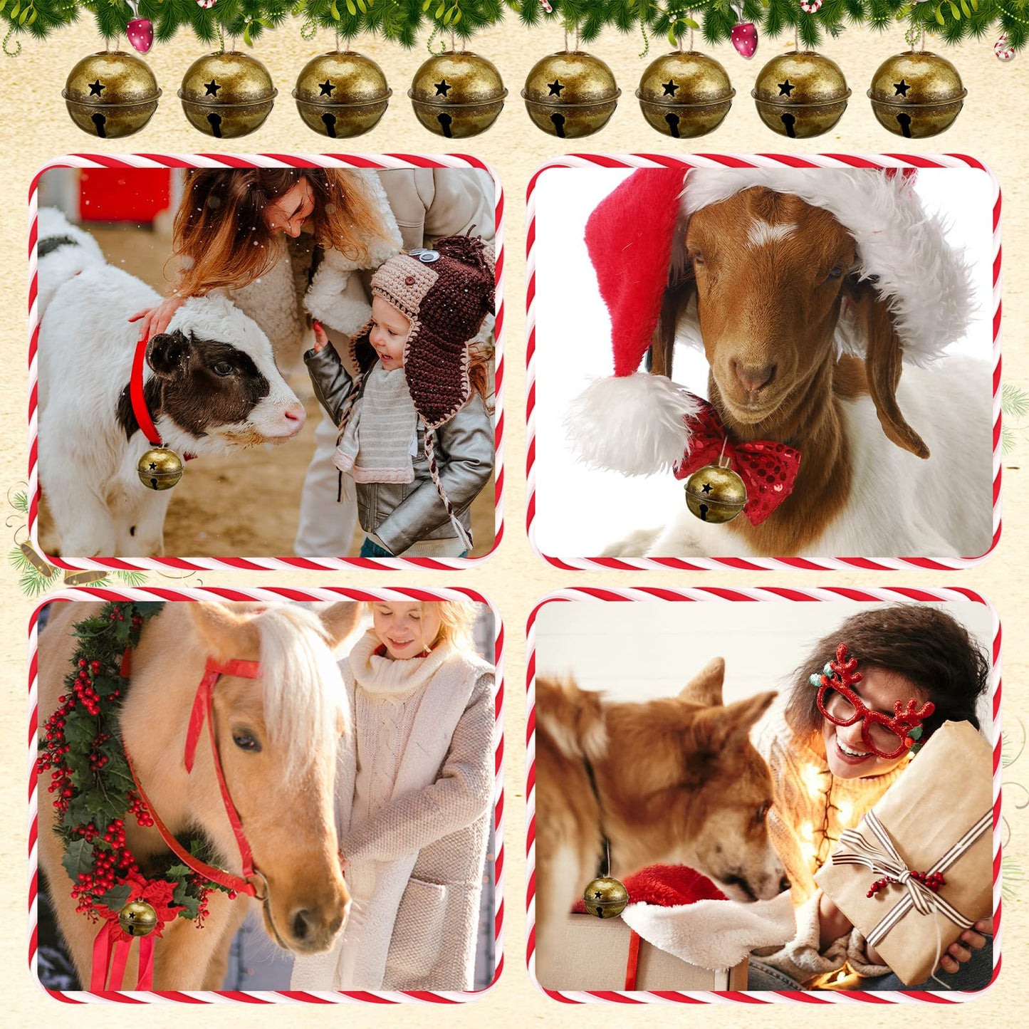 Zhengmy 8 Pcs Jumbo 3.15'' Christmas Star Cutouts Bells for Craft Large Bells Xmas Ornament Christmas Tree Decor (Brass)