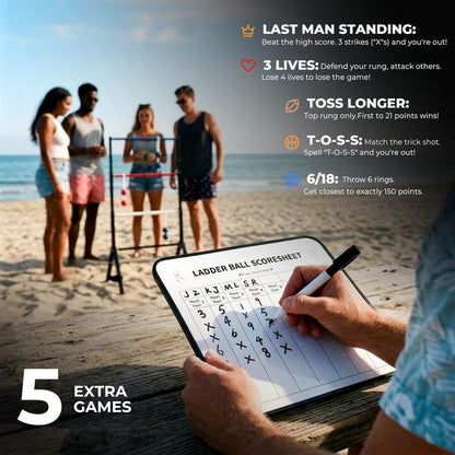Ladder Toss Game Set - Heavy Duty Metal Foldable Ladder Ball with Scoreboard, All-in-One No Assembly Outdoor Yard Game for Tailgating, Backyard Parties - Carrying Case Included