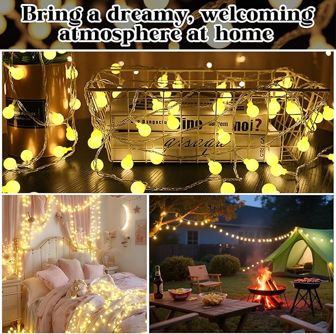 200 LED Hanging String Lights – 66ft Plug in Fairy Lights with 8 Modes,Warm White String Lights for Bedroom, Connectable Globe Lights for Classroom, Dorm, Patio, Party & Christmas Decor