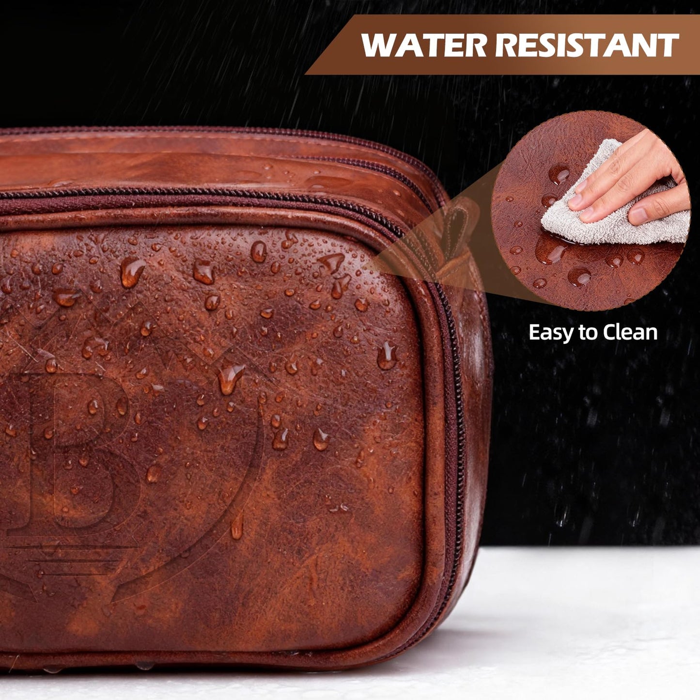 Personalized PU Leather Toiletry Bag for Men, Engraved Initials Waterproof Toiletry Travel Bag, Large Capacity Portable Shaving Bag Travel Essential, Unique Birthday Gift for Men Dad Husband Him,B