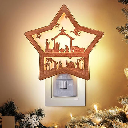 Christmas Jesus Nativity Scene Night Light Plug in, Christmas Jesus Born 120V C7 LED Wall Plugin Nightlights, Christmas Nativity Star Night Light Decor for Bedroom Bathroom Kitchen Hallway
