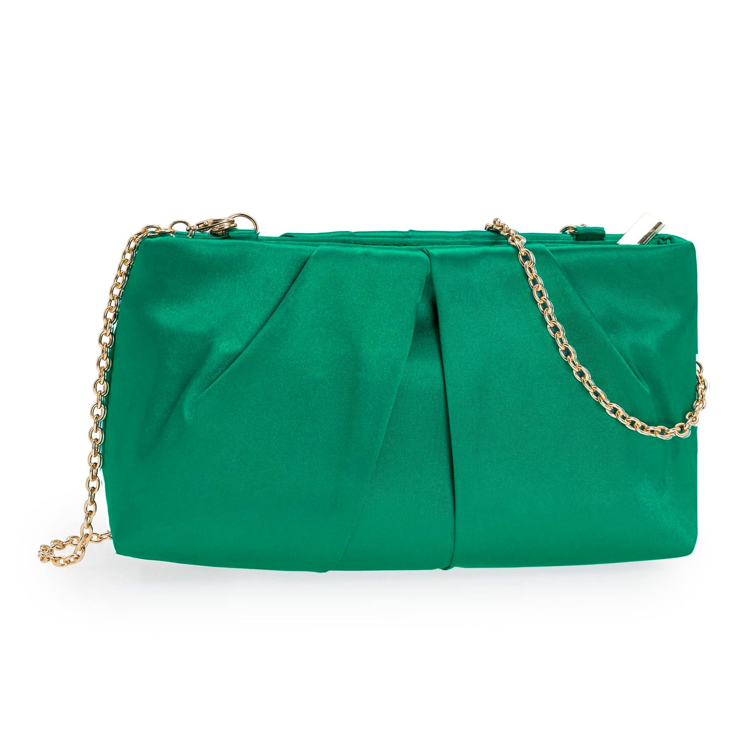 CHARMING TAILOR Evening Bag Women Wedding Party Handbag Small Dressy Formal Purse Pleated Satin Clutch (Green)