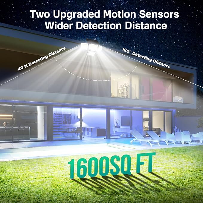 Solar Lights Outdoor - 3000LM 188 LED Motion Sensor Outdoor Lights, 4 Heads IP65 Waterproof Powered Security Flood Lights, 270°Wide Lighting Angle Wall Light with Sensors for Backyard (4 Pack)