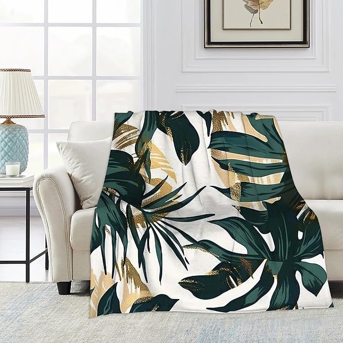 Throw Blanket, Abstract Tropical Leaf Blanket Palm Leaf Throw Blankets for Bed Kids Adults, Lightweight Cozy Blanket for Living Room, Bedroom 50"x60"