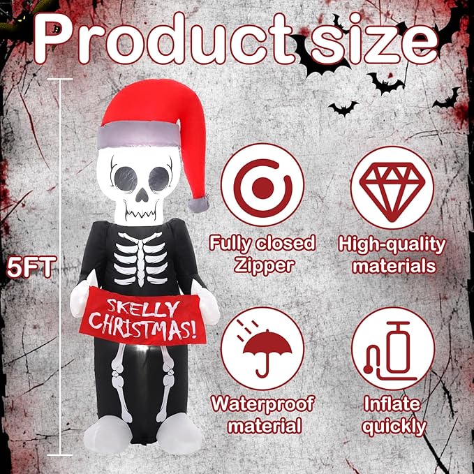 5FT Gray Old Man Pull Banner Inflatable Decoration, Yard Decoration with LED Lights, Outdoor Inflatable Decoration for White Christmas, Halloween, Outdoor Lawn, Garden, Party