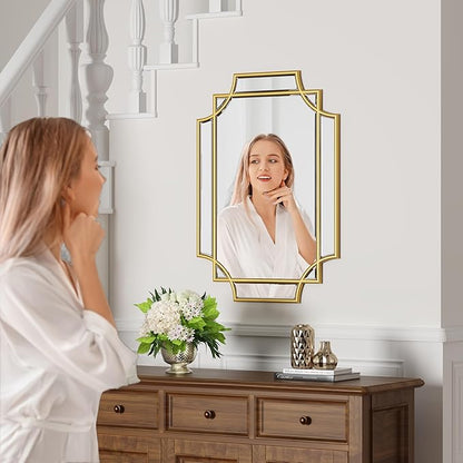 Bathroom Mirror for Wall Gold Farmhouse Wall Vanity Mirror for Over Sink Wood Framed Beveled Mirrors Deco（20 * 28IN/Gold）