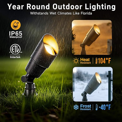 Gardenreet Spot Light Brass - Outdoor Landscape Spotlights 12V, LED Low Voltage Landscaping Uplights, All Weather Hard-Wired Bronze for Backyard Lawn with Warm White Changeable Bulbs (8 Pack)