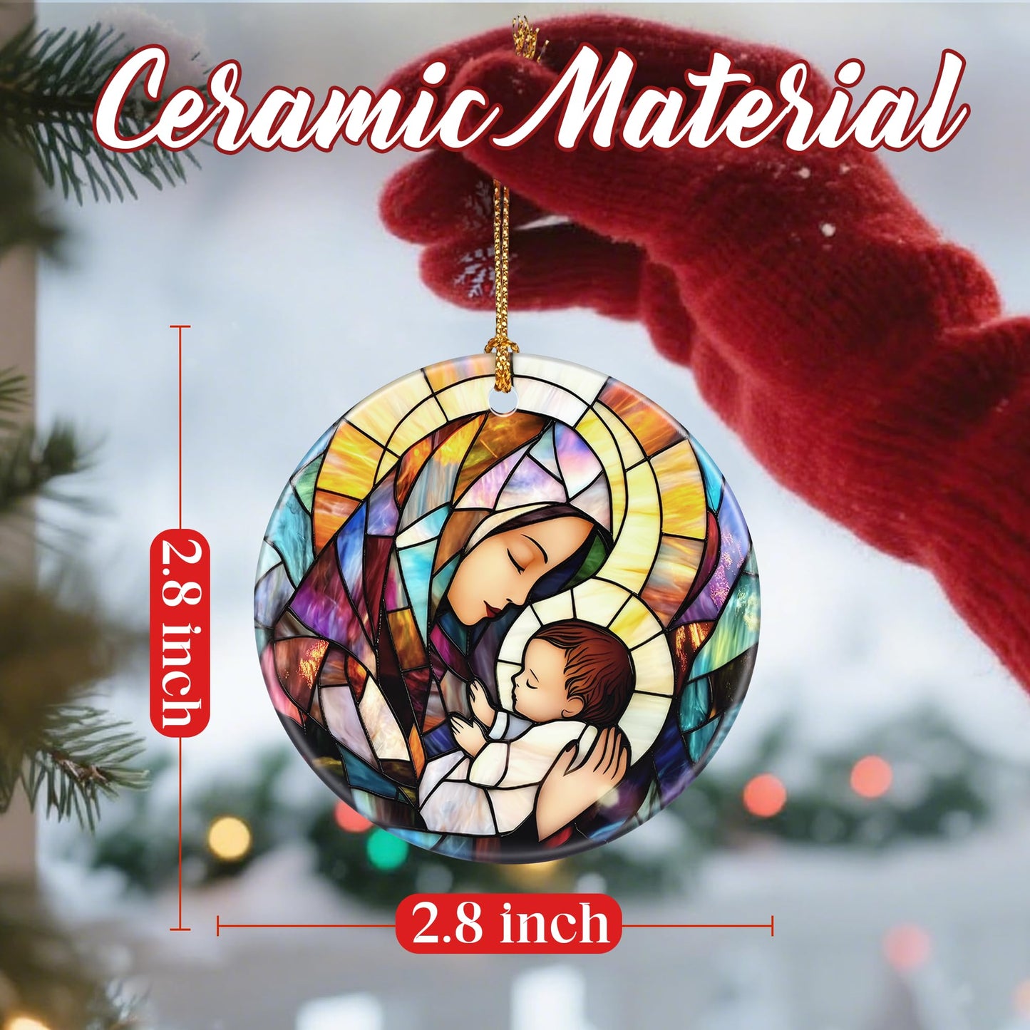 Virgin Mary Christmas Ornament, Dodosky 2.8in Ceramic Religious Xmas Decor, Christmas Tree Ornaments, Xmas Decorations for Tree, Holiday Ornament, Gift Ideas, Christian Gifts, Religious Gifts
