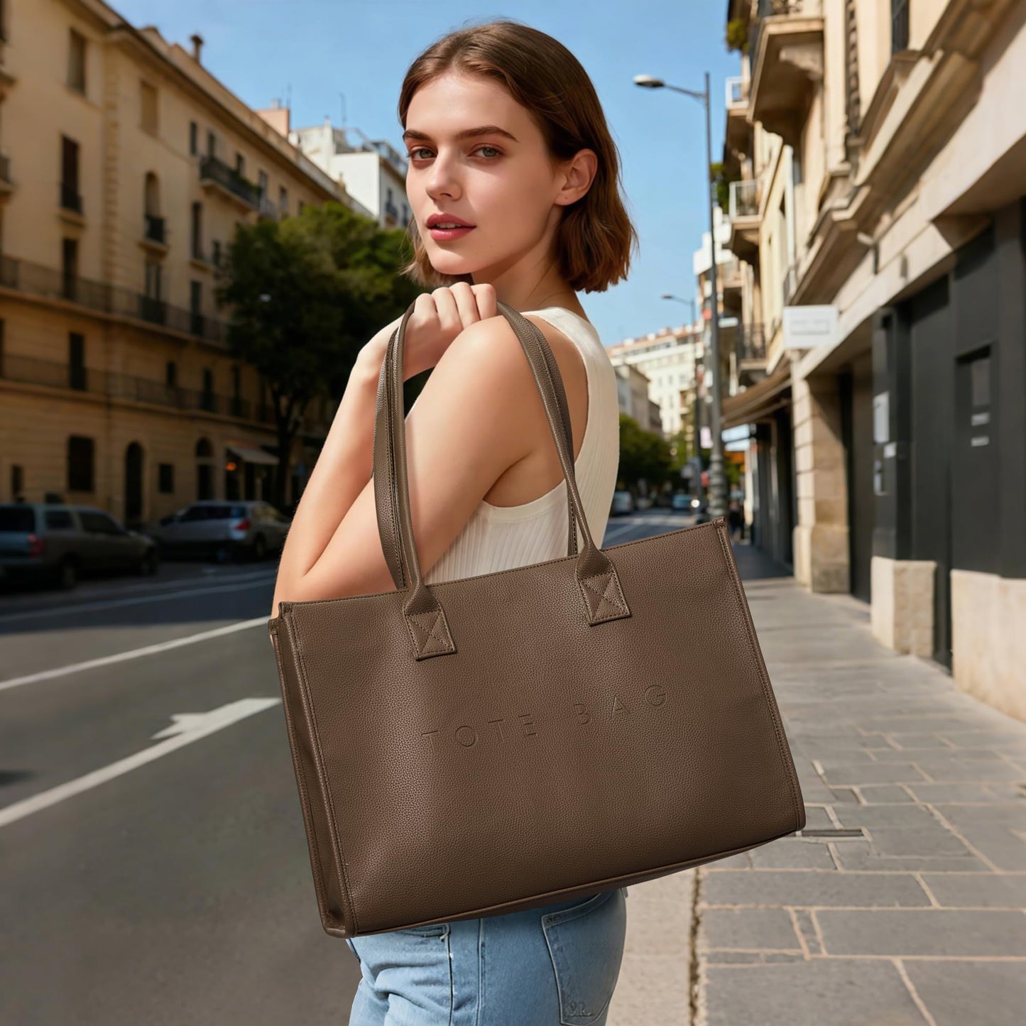 KALIDI Oversize Pu Leather Tote Bag Women Weekender Bag Shopper Handbags Purses with Top Handle