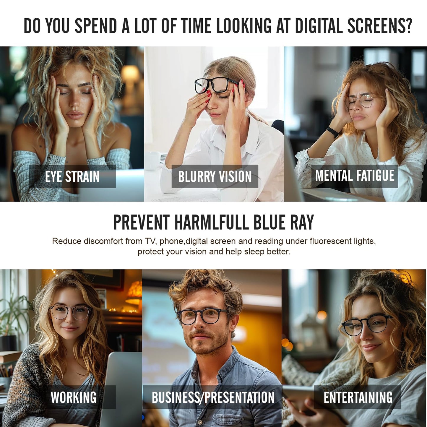 logclub 2 Pack Blue Light Glasses For Woman/Men Blue Light Blocking Glasses, Retro Round Anti Eyestrain Computer Glasses