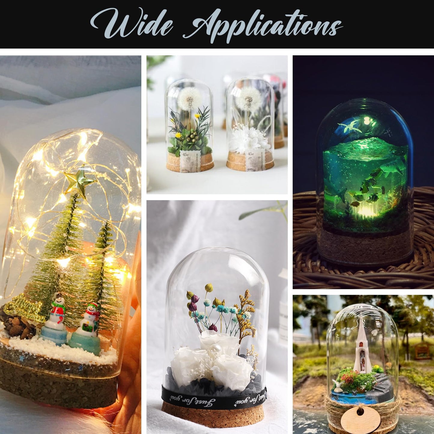 Ipetboom 5pcs Cloche Glass Dome Display Covers with Cork Base - Tabletop Centerpiece Bell Jar Showcase Terrarium for Eternal Flowers Gold Rose Micro Landscape Flower Plant Preserved - 3.9x2.4in