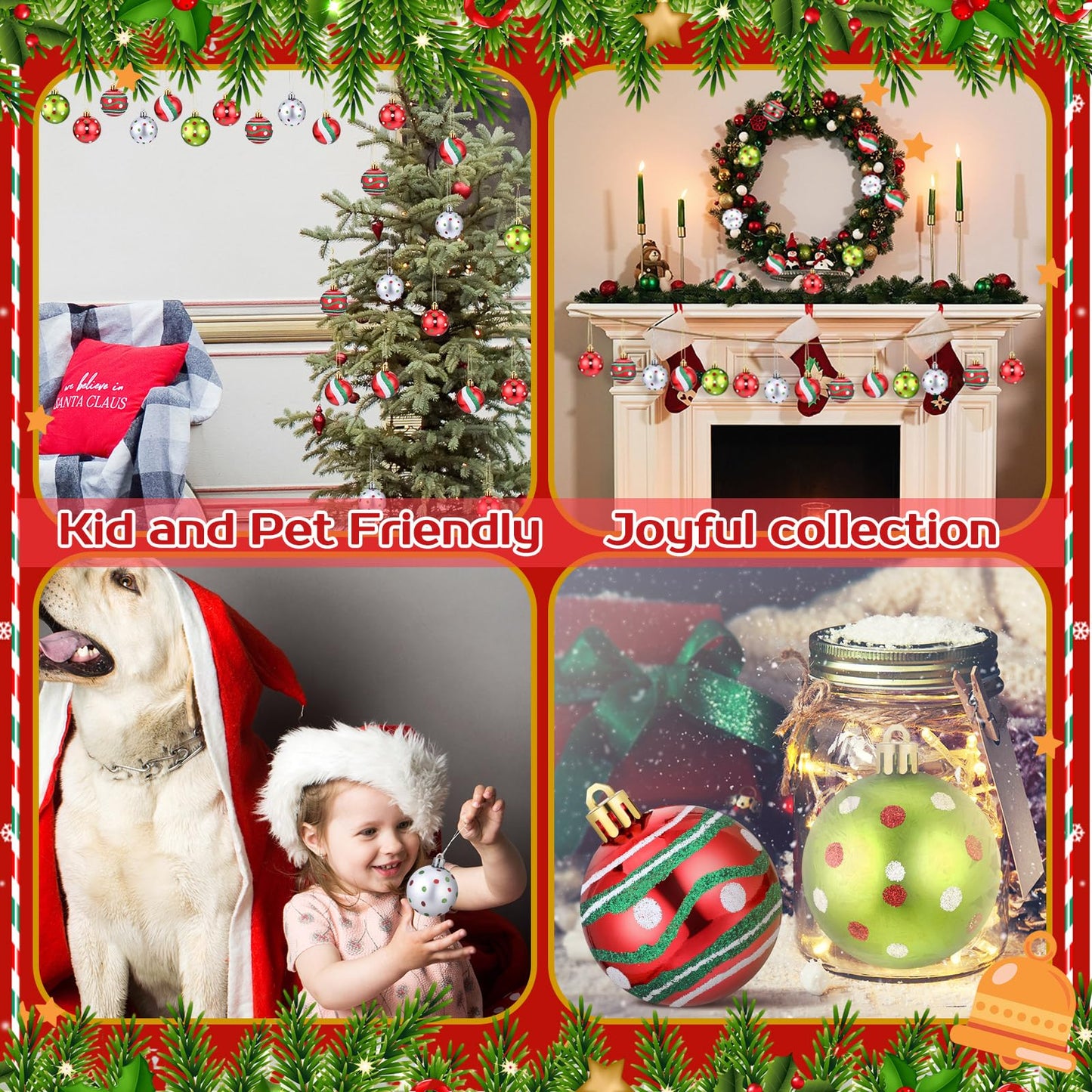 Beeveer 12 Pcs Christmas Tree Ornaments 2.4 Inch Glittering Red Green White Swirl Candy Cane Balls Plastic Pendants for Xmas Party Decorations