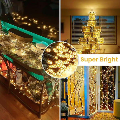 Connectable 300LED 99Ft 13Modes Christmas String Lights Outdoor Indoor | Extendable Green Wire Warm White Christmas Tree Lights with Timer | Twinkle Fairy Light Plug in for Xmas Tree(Warm White)