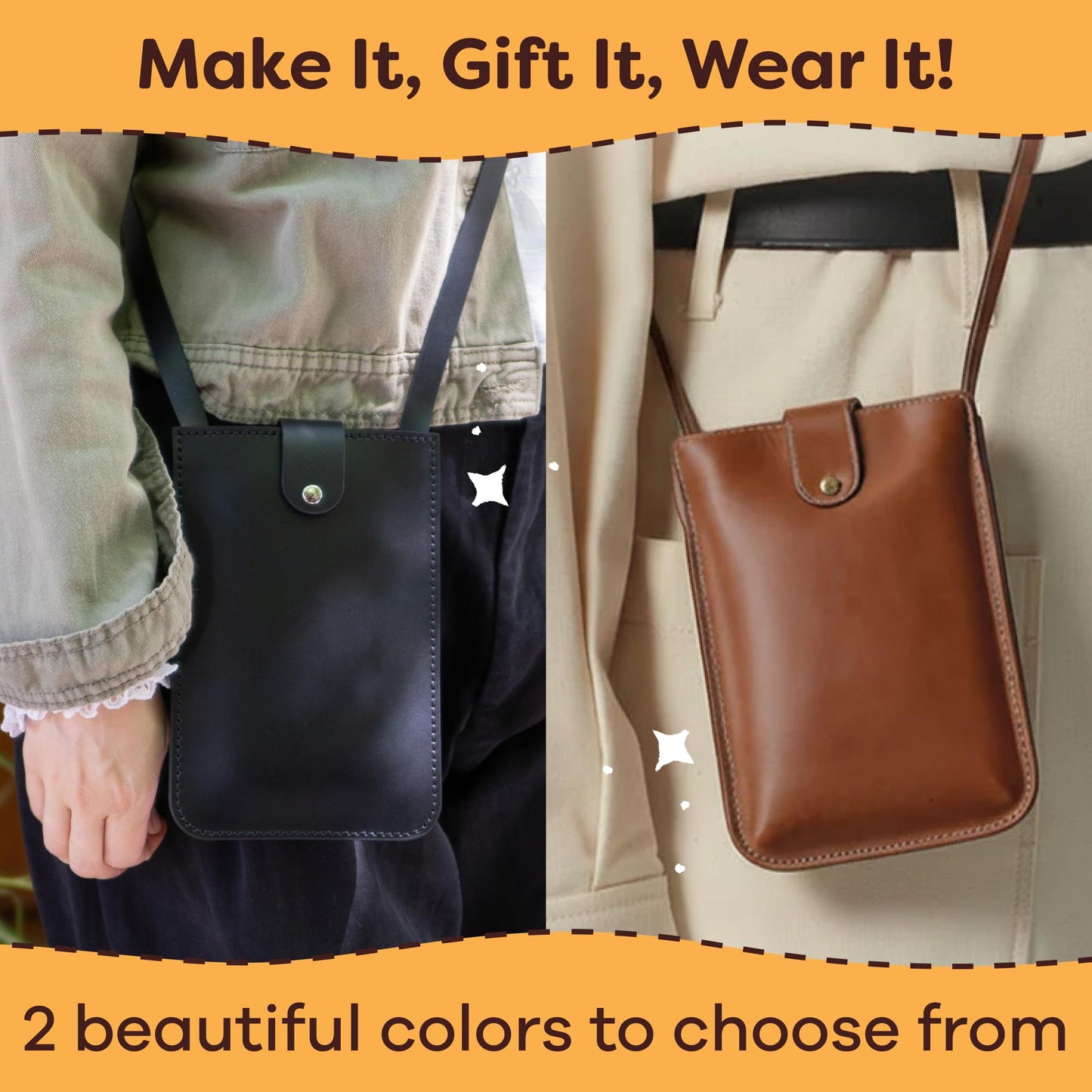 Resparked Leather Small Tote Bag – Women’s Handbags, Shoulder Bag, Crossbody Purse, Black & Brown Tote Purse for Work, Travel, DIY Leather Crafting Kit Gift Bag