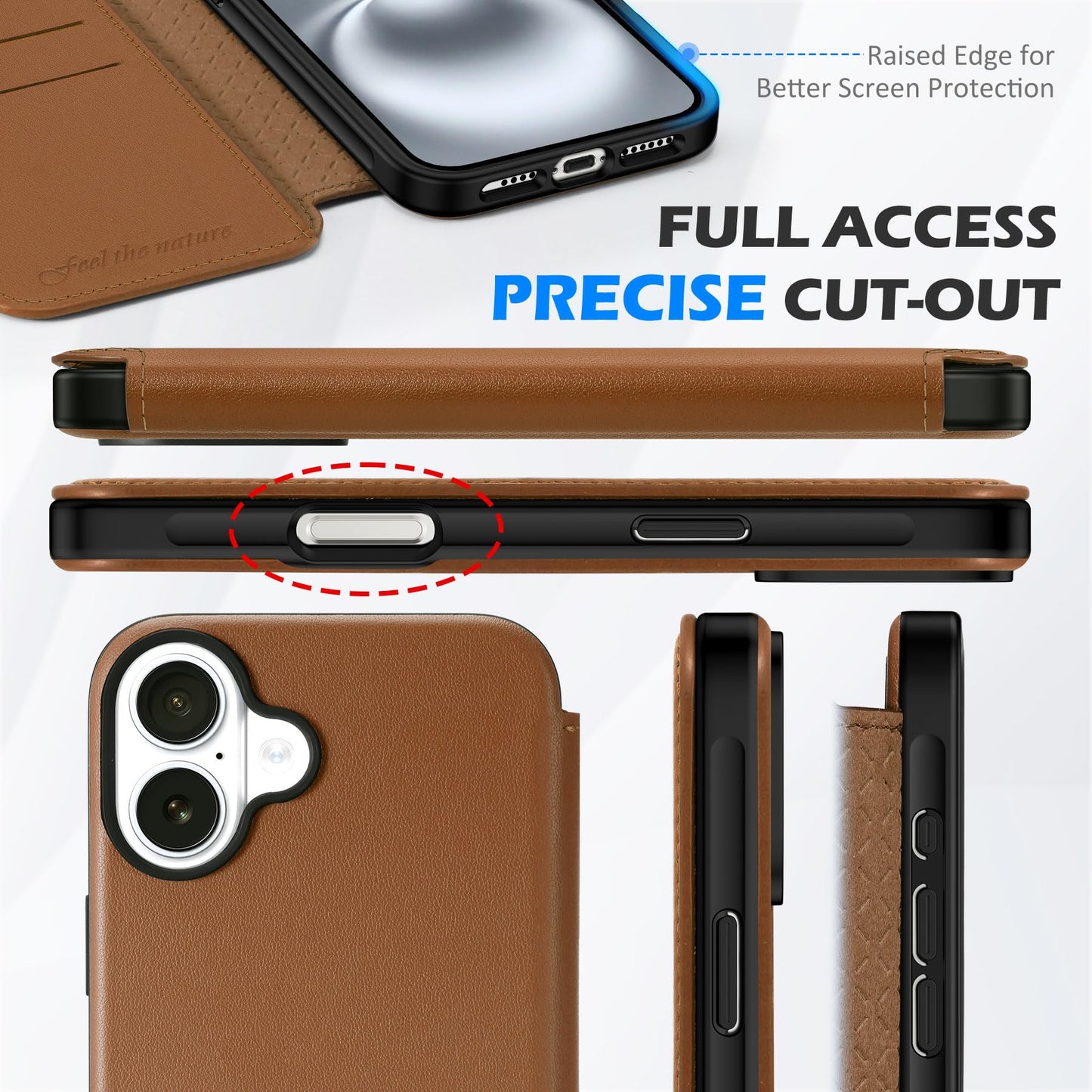 SHIELDON Wallet Case for iPhone 16 Plus 5G 6.7", Genuine Leather Slim RFID Blocking Card Case Folio Magnetic Shock-Absorbent Wireless Charging Compatible with iPhone 16 Plus - Saddle Brown