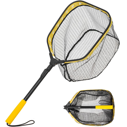 Floating Fishing Net, Collapsible Landing Net, Fish Net with Rubber Coated Polyethylene Netting for Bass, Trout, Fly Fishing, Kayak & Boat Fishing