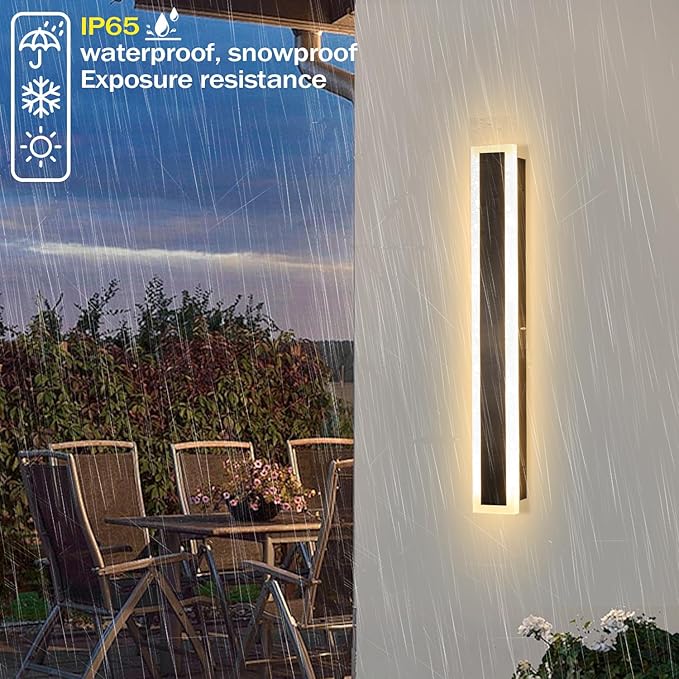 24 Inch Modern Wall Lights Outdoor, 2 PCS Outdoor Wall Sconce Dimmable 3000K-6000K IP65 Waterproof Exterior Long Wall Light for Doorway Porch Stairway Patio