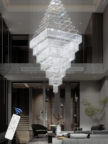 Flashing God D59''X H120'' Extra Large Chandeliers for High Ceilings Crystal Raindrop Gold Chandeliers Large Villa Chandelier Entrance Foyer Crystal High Ceiling Light LED Dimmable 2700K-6000K
