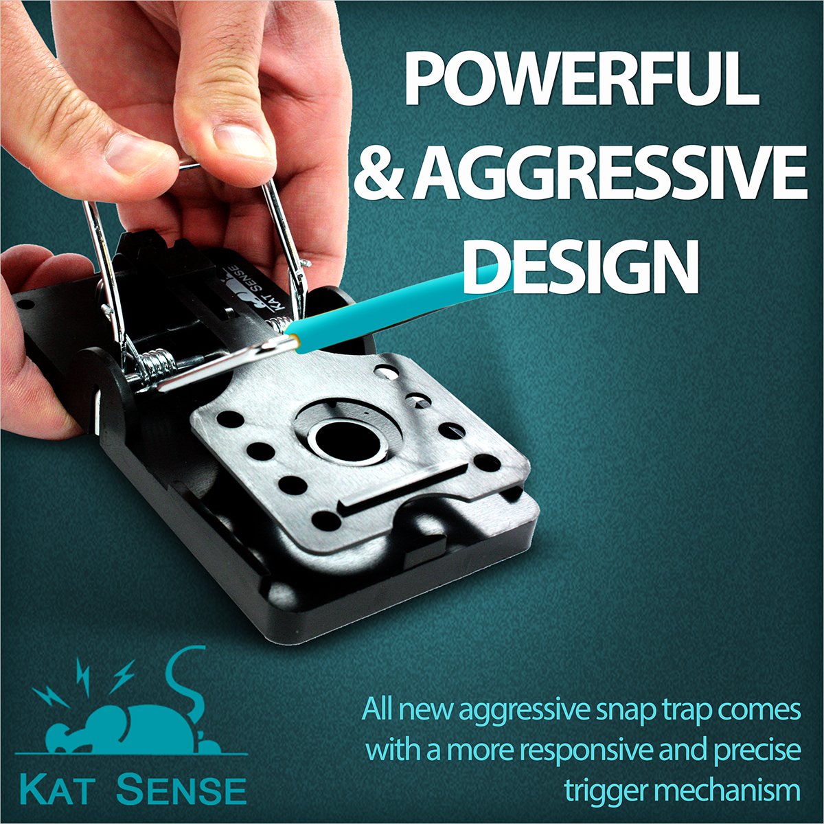 Kat Sense Large Rat Snap Traps Set of 6 - Stainless Steel Bar Design, Humane Rat Trap Indoor & Outdoor Use, Mouse Catcher for Repeat Use, High Precision Triggering, Traps for Rats, Mice, Chipmunks