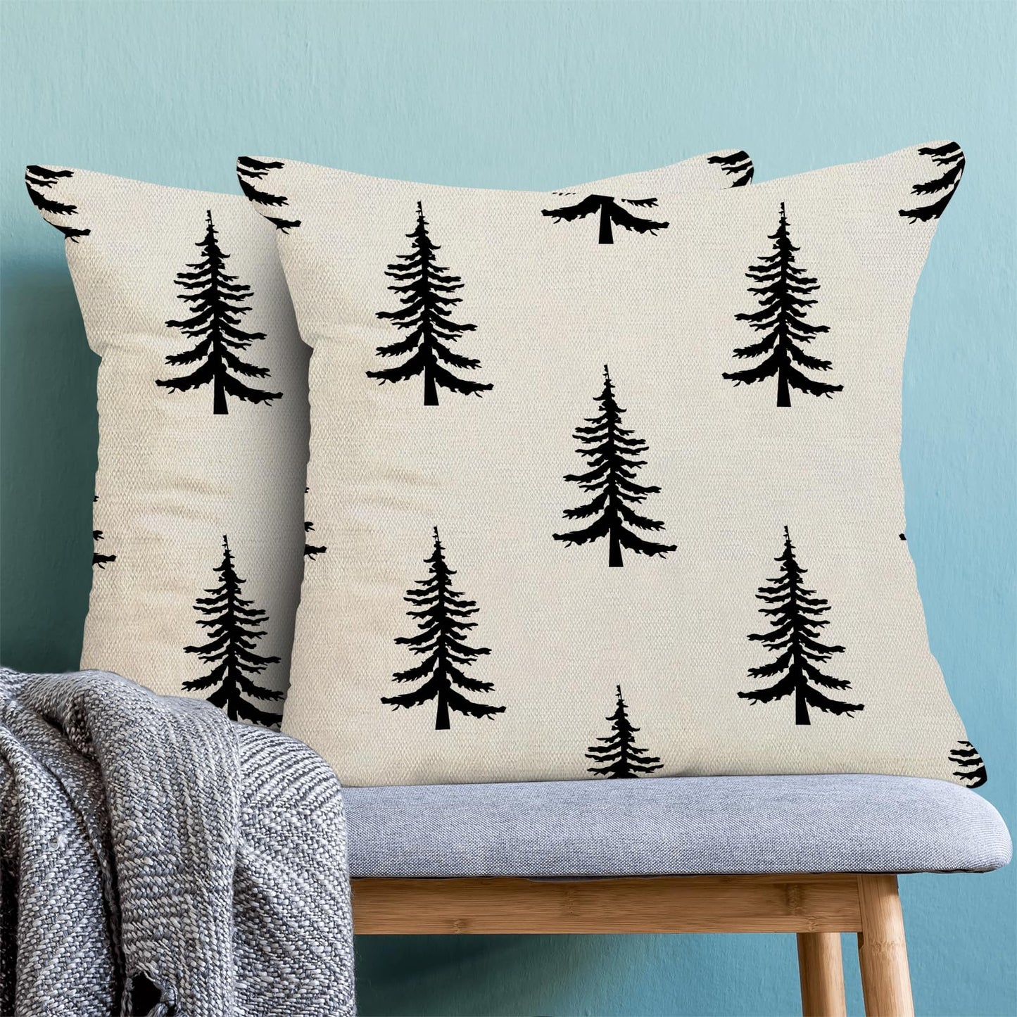 CXMEIFLY Christmas Pillow Covers 20x20 Inch Set of 2 Cream Black Christmas Tree Decor Throw Pillows Winter Xmas Holiday Outdoor Cushion Cases for Couch Bed Decorations