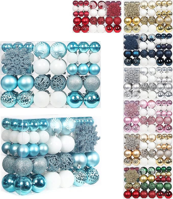 SY CRAFT 86 Pieces of Assorted Shatterproof Christmas Ball Snowflake Ornaments Seasonal Decorative Hanging Ornament Set with Hand-held Gift Package for Xmas Tree Decorations (Light Blue)