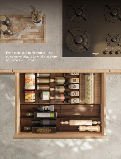 Tinamo Wood Spice Drawer Organizer - Acacia Wooden Tray Spice Racks Organizer for Cabinet Storage Shelf - 4 Tier Spice Rack for Drawer 32 Jars (Pack 4)