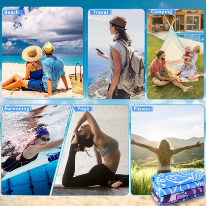 2 Pack Lightweight Thin Beach Towel Oversized 71"x32" Big Extra Large Microfiber Sand Free Towels for Adult Quick Dry Travel Camping Beach Accessories Vacation Essential Gift Blue Shell Flamingo