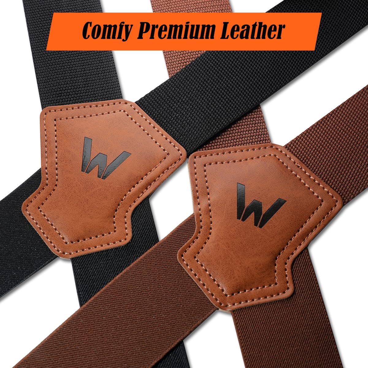 WELKINLAND 2-Piece Sets Black & Brown Work Suspenders, Heavy Duty Suspenders for Men, 2Inch-Wide Mens Suspenders Hooks Belt Loop for Seniors, Black Mens Suspender Jeans, Brown Suspender Men Gift