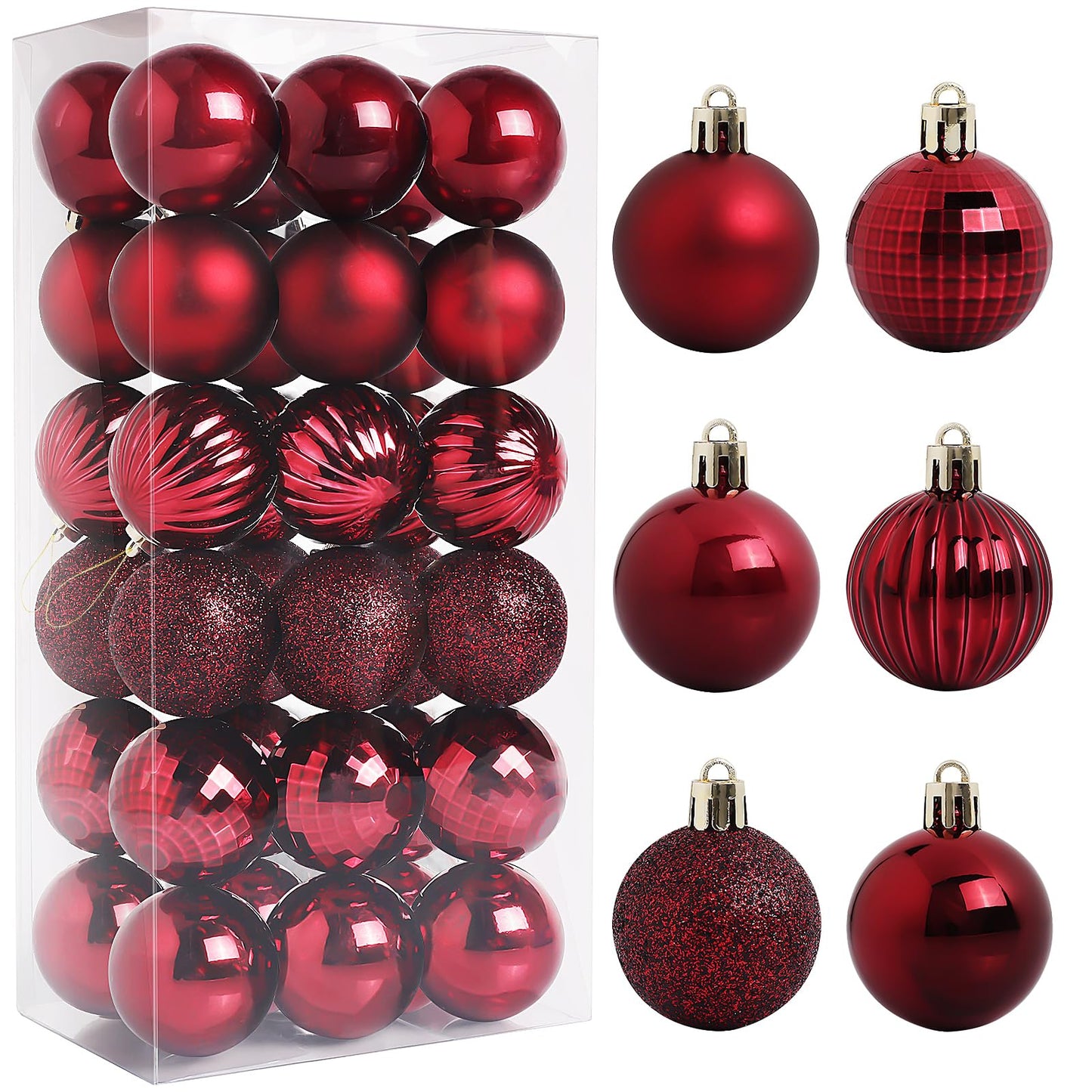 TranquilBliss 36 Pcs-1.57" Christmas Ball Ornaments, Shatterproof Hanging Balls, Tree Decorations for Xmas Tree, Wreath Decor, Holiday Party, Burgundy