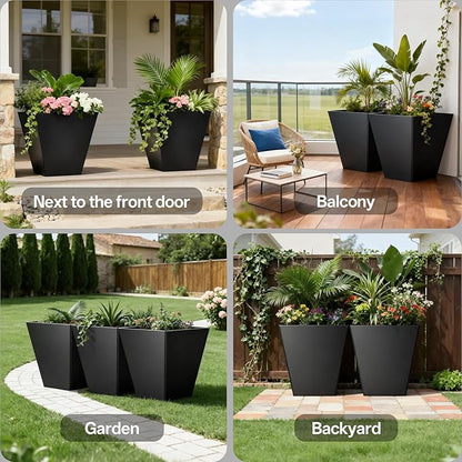 Metal Planter Box, 20" x 20"x 22", Heavy-Duty Galvanized Steel Outdoor Planter with Drainage Holes, Rectangular Planter for porches, Gardens, patios, and courtyards，Black