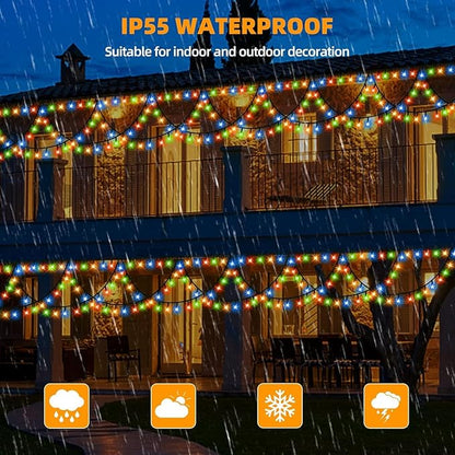 KAZOKU Christmas Lights Outdoor Indoor 40FT 380 LED Waterproof Christmas Tree Lights 8Modes Extendable Xmas Semicircle String Lights for Christmas Home Roof Eaves Garden Patio Yard Decor(Multicolor)