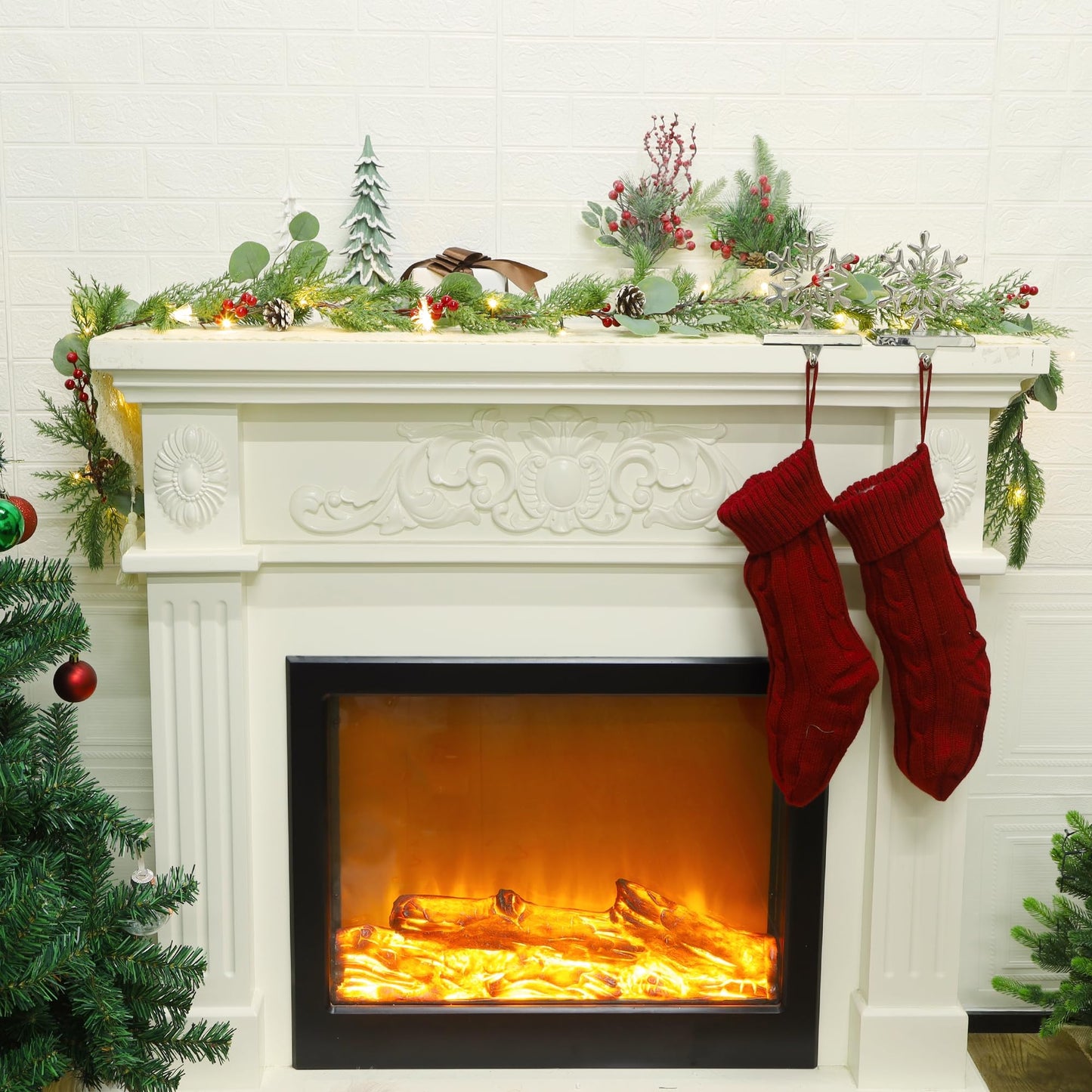 DR.DUDU Christmas Garland Decorations, 6FT Garlands with Lights Timer Indoor Decoration Pre-Lit Green Garland with Pine Cones Red Berry for Mantle Outdoor Fireplace Stairs Holiday Winter Decor