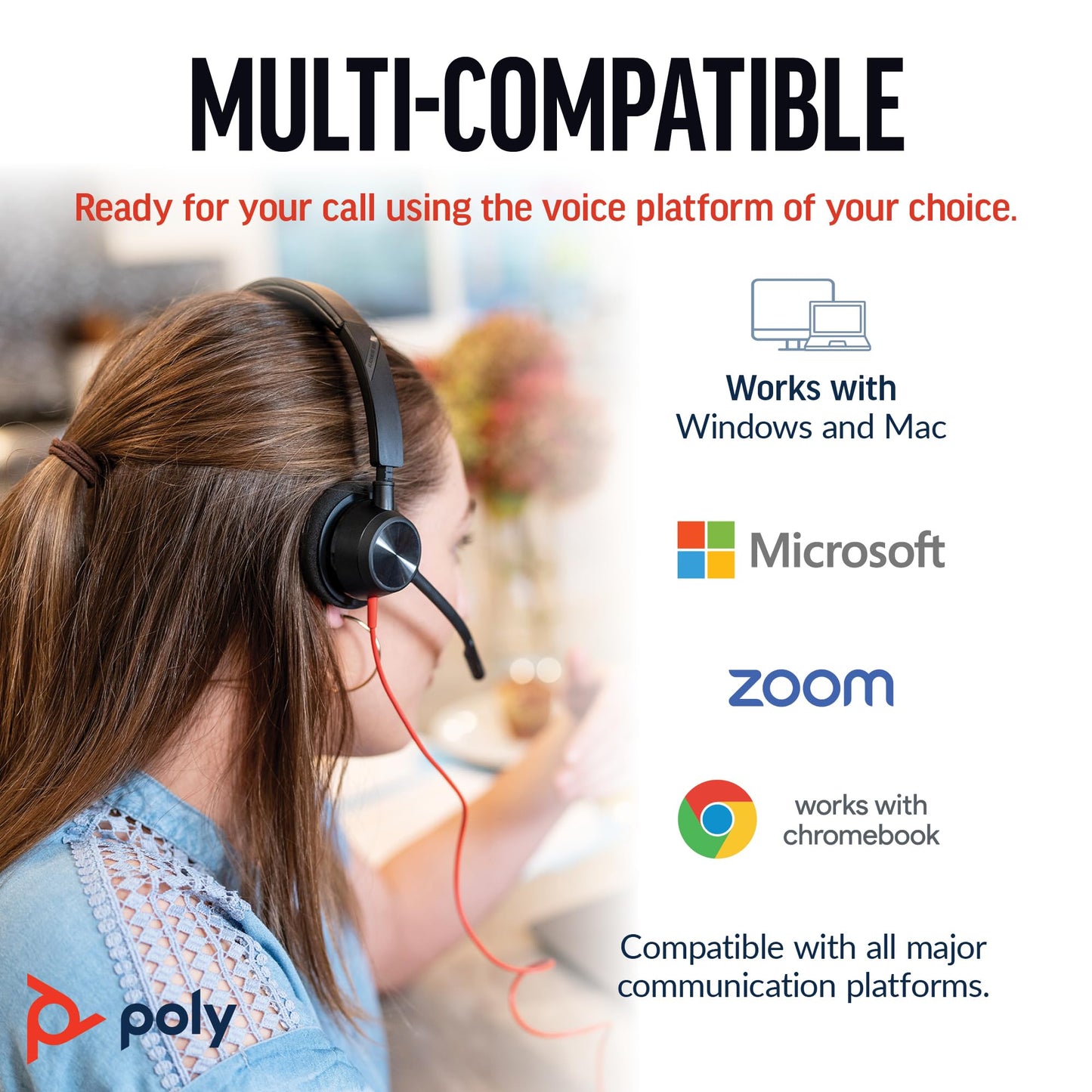 Poly Blackwire 3320 Wired Headset (Plantronics) – Flexible Microphone Boom – Hi-fi Stereo - Connect to PC/Mac via USB-C or USB-A - Works with Teams/Zoom - Amazon Exclusive