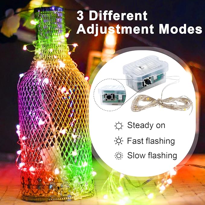 pozzolanas 12 Pack Multi-Colored Fairy Lights Battery Operated 3 Modes 7FT 20 LED Waterproof String Lights Twinkle Silver Wire for Mason Jars Wedding Christmas Halloween Decor (12, Multi-Colored)