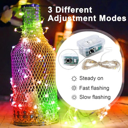 pozzolanas 12 Pack Multi-Colored Fairy Lights Battery Operated 3 Modes 7FT 20 LED Waterproof String Lights Twinkle Silver Wire for Mason Jars Wedding Christmas Halloween Decor (12, Multi-Colored)