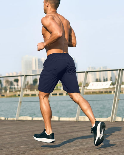 G Gradual Men's Athletic Running Shorts with Zipper Pockets Quick Dry 7"/ 5"/ 9" Workout Gym Shorts for Basketball Hiking(Navy,9XL-New)