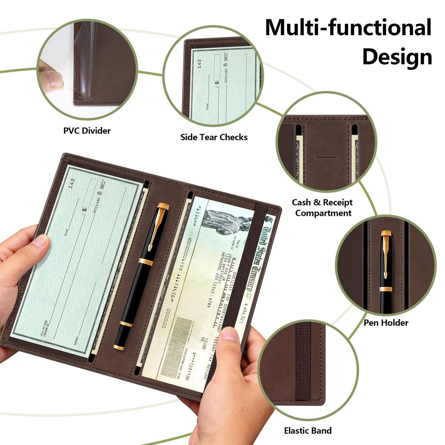 Espera Genuine Leather Checkbook Cover for Men and Women, Check Book Covers for Personal Checkbook with Elastic Band