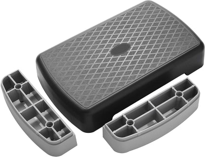 Fitvids 18" Workout Aerobic Stepper Step Platform with 2 Risers, Lightweight Portable Step Up Platform Trainer, Adjustable Height 3.2’’ 5.5’’ for Home Gym, Black and Gray