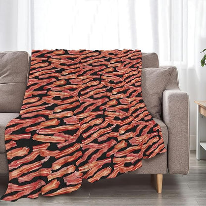 Funny Bacon Blanket, Food Throw Blankets, Meat Fuzzy Plush Blanket Ultra Soft for Bacon Lover Gift Kids Teens Women Men Girls Boys Stuff Decor for Home Bedding Sofas Couch Camping 50"X40"