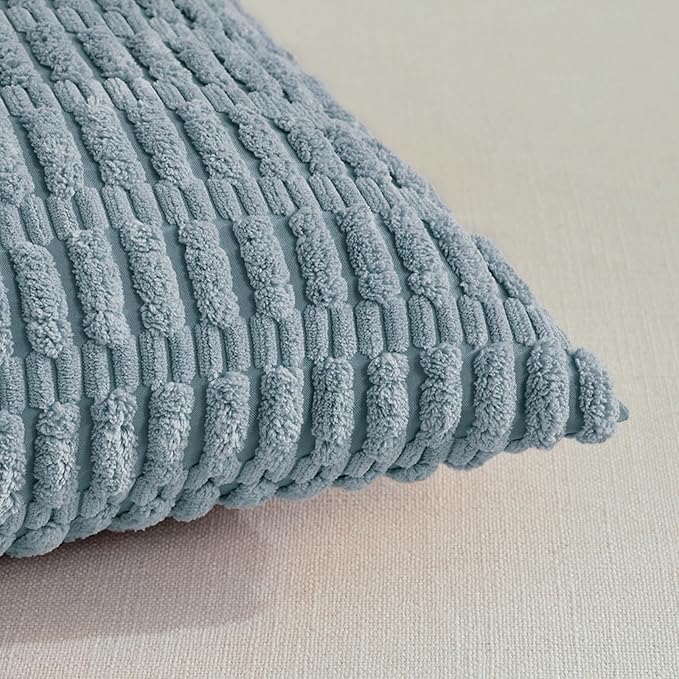 Fancy Homi 1 Pack Boho Light Blue Decorative Throw Pillow Covers 14x24 Inch for Couch Bed Sofa, Rustic Modern Farmhouse Home Decor, Soft Plush Corduroy Cute Rectangle Cushion Case 35x60 cm
